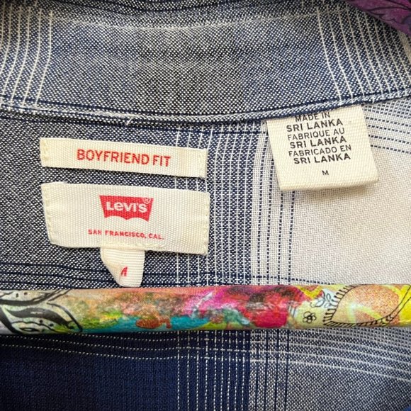 Levi's Boyfriend Fit Cotton Flannel Long-Sleeve Shirt Blue Plaid Size M - Picture 2 of 10